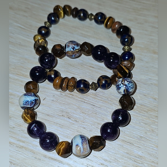 Terra Moda - Set of Gemstone, Tigers Eye and Amethyst, Size Large (male 9.5") - Picture 4 of 7